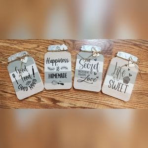 NEW Set of 4 Old Shack Rustic Farmhouse Wooden Jar Kitchen Shelf or Wall Decor